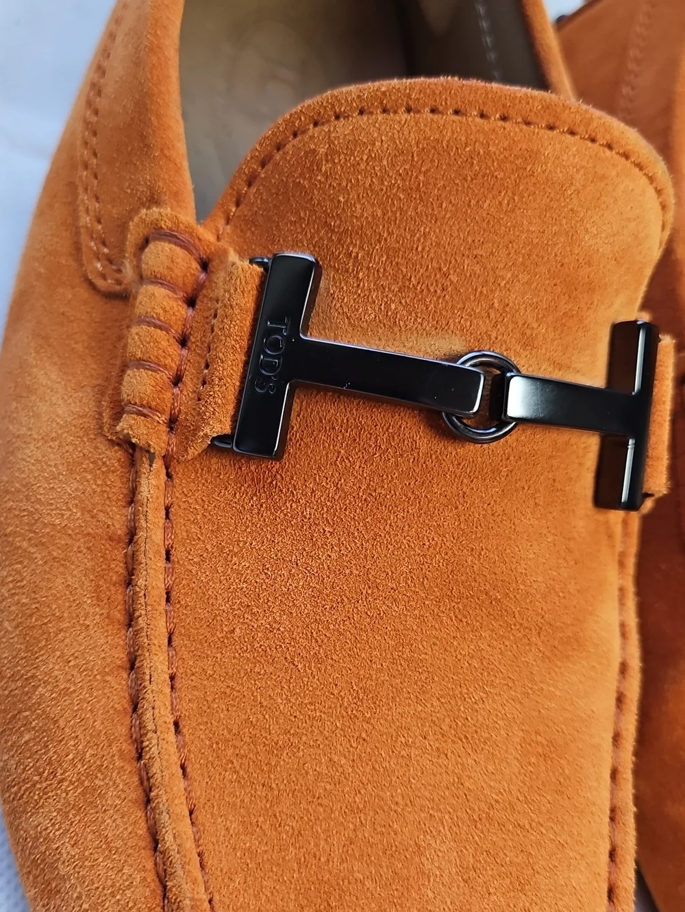 TOD'S Double T Gommino Suede Driving Loafers In Burnt Orange,  Size 5 1/2